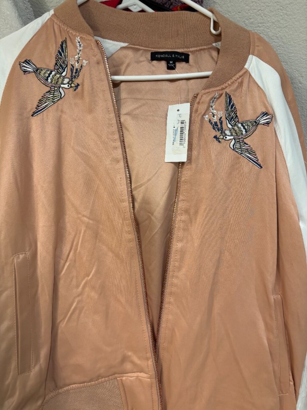 Kendall & Kylie PacSun Satin Embroidered Bomber Jacket Mauve Size M NWT